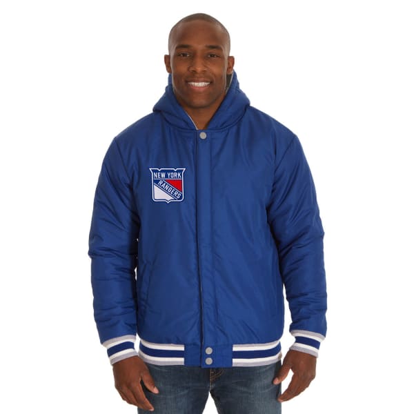 JH DESIGN Men's NHL New York Rangers Reversible Fleece Hooded Jacket