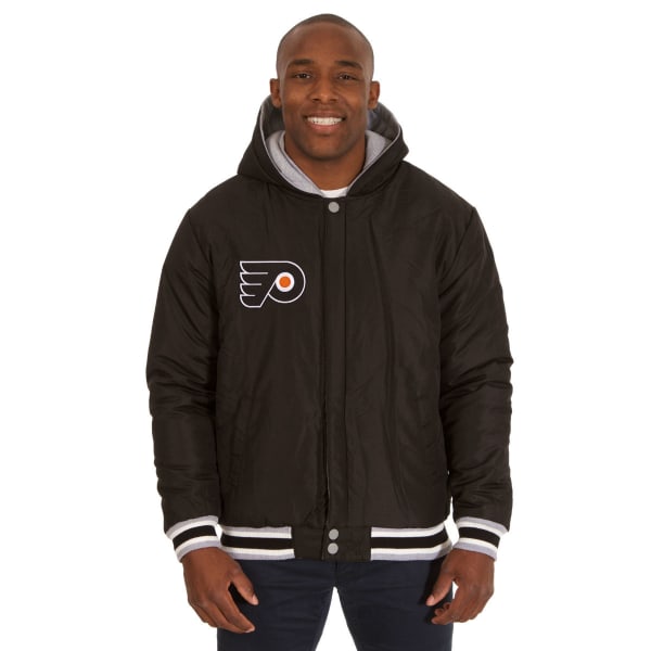 JH DESIGN Men's NHL Philadelphia Flyers Reversible Fleece Hooded Jacket