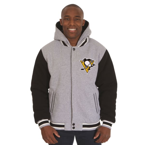 JH DESIGN Men's NHL Pittsburgh Penguins Reversible Fleece Hooded Jacket