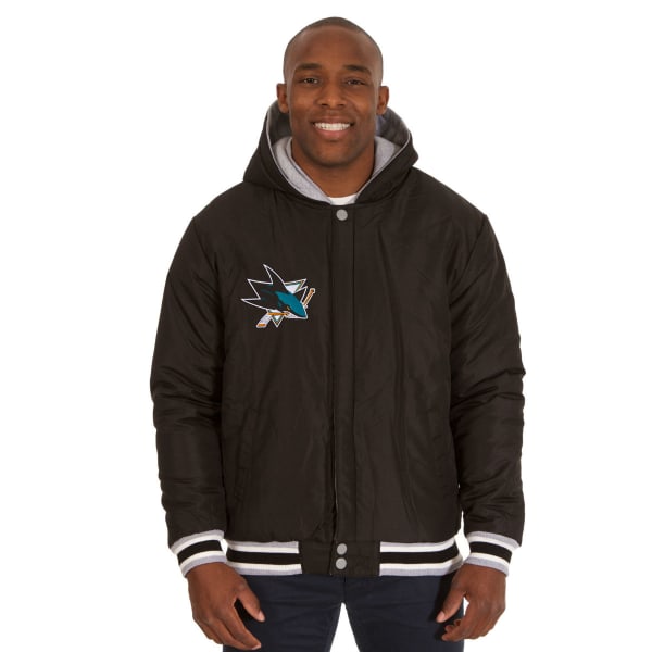 JH DESIGN Men's NHL San Jose Sharks Reversible Fleece Hooded Jacket