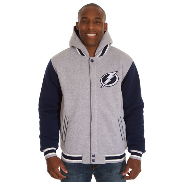 JH DESIGN Men's NHL Tampa Bay Lightning Reversible Fleece Hooded Jacket