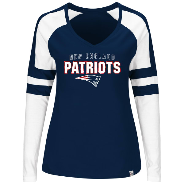 NEW ENGLAND PATRIOTS Women's Coin Toss V-Notch Long-Sleeve Tee