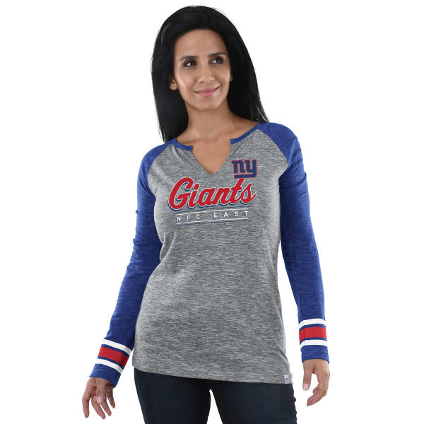 NEW YORK GIANTS Women's Lead Play Notch Neck Long-Sleeve Tee