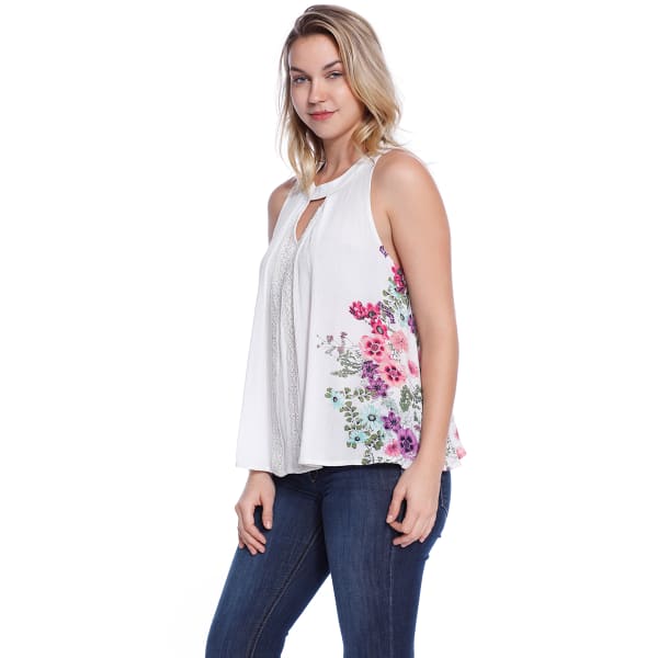 TAYLOR & SAGE Juniors' Wraparound Print Keyhole Tank Top