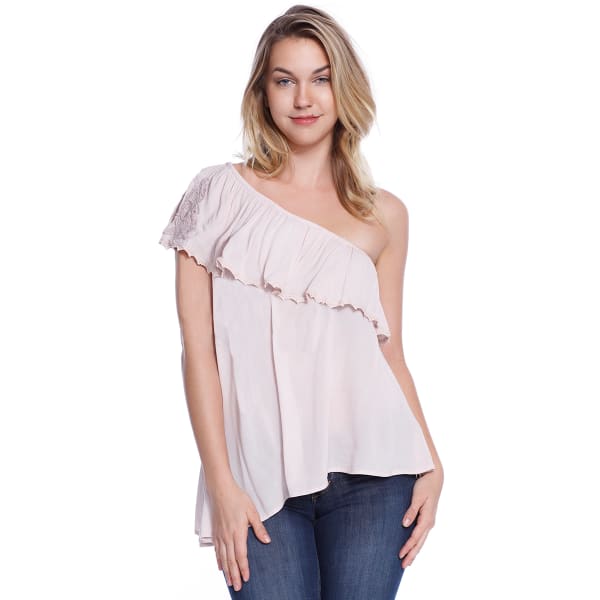 TAYLOR & SAGE Juniors' Single-Shoulder Applique Top