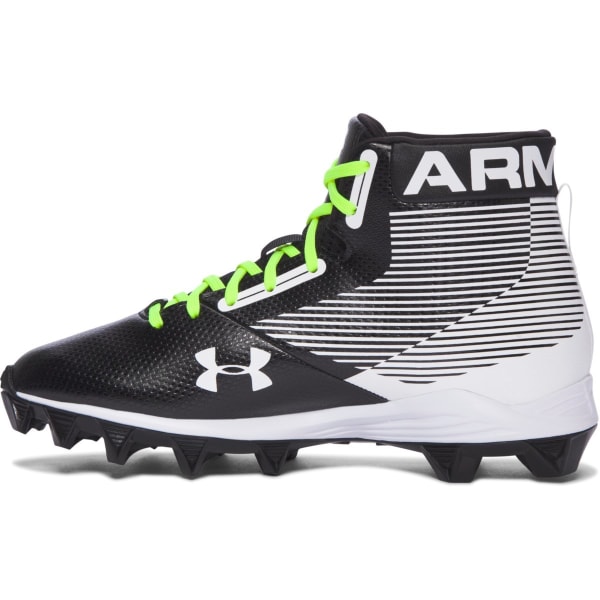 UNDER ARMOUR Kids' Hammer Mid Rubber Molded Jr. Football Cleats, Black/White