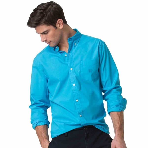 CHAPS Men's Piece Dye Solid Woven Long-Sleeve Shirt