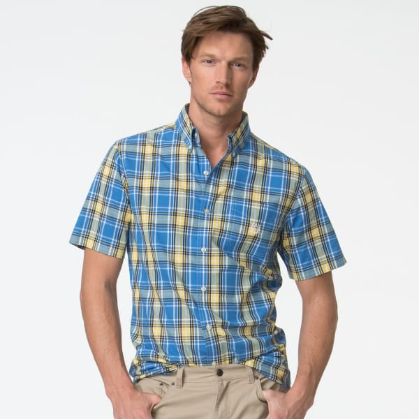 CHAPS Men's Short Sleeve Woven Plaid Poplin Shirt