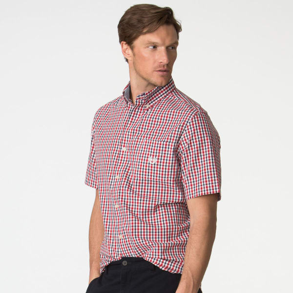 CHAPS Men's Easy Care Gingham Woven Short-Sleeve Shirt - Bob’s Stores