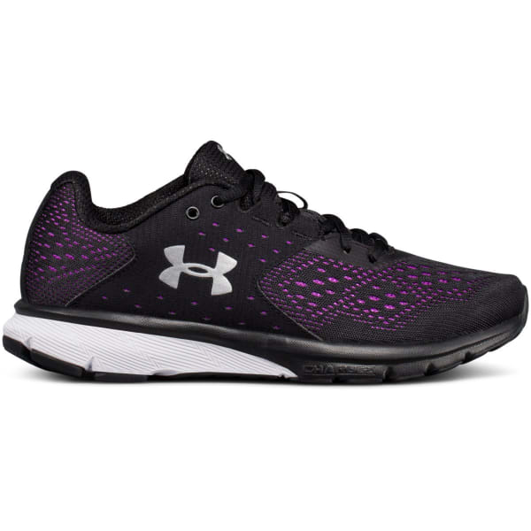 UNDER ARMOUR Women's UA Charged Rebel Running Shoes, Black/Purple Rave