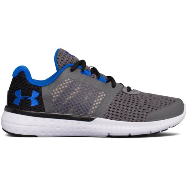 UNDER ARMOUR Boys' Grade School UA Micro G Fuel Running Shoes, Graphite/Black/Ultra Blue