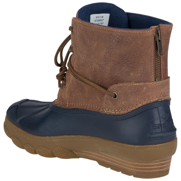 SPERRY Women's Saltwater Wedge Tide Waterproof Duck Boots, Navy/Tan