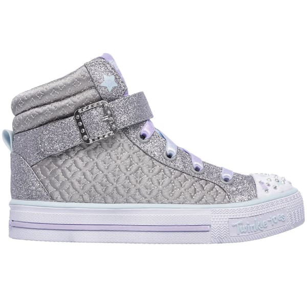 SKECHERS Girls' Twinkle Toes: Shuffles - Twinkle Charm High-Top Sneakers, Charcoal