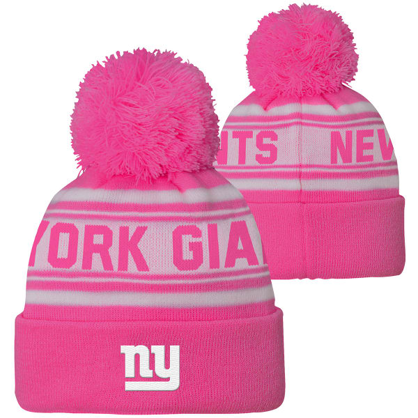 NEW YORK GIANTS Little Girls' Pink Cuffed Pom Knit Beanie