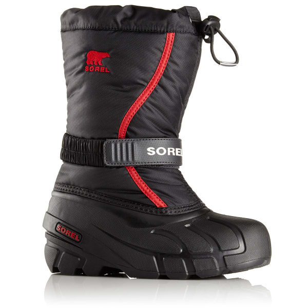 SOREL Boys' Flurry Waterproof Winter Boots, Black/Bright Red