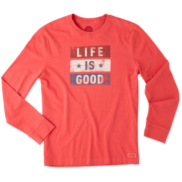 LIFE IS GOOD Men's Red White Good Long Sleeve Crusher Tee