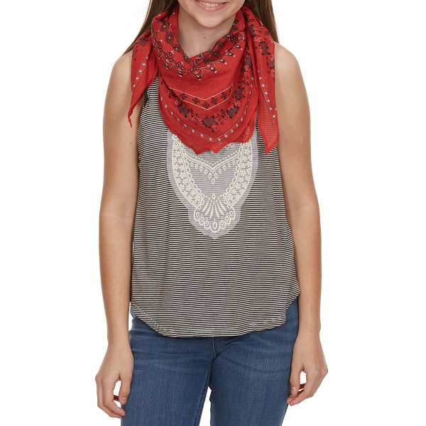 MISS CHIEVOUS Girls' Three-Layer Owl Sleeveless Striped Top with Bandana Scarf