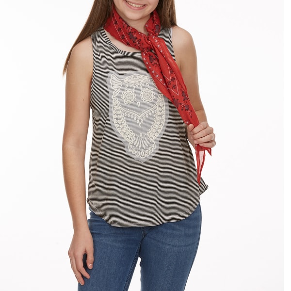 MISS CHIEVOUS Girls' Three-Layer Owl Sleeveless Striped Top with Bandana Scarf