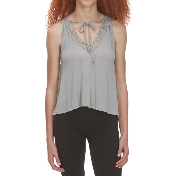 POOF Juniors' Front-Tie Lace V-Neck High-Low Tank Top