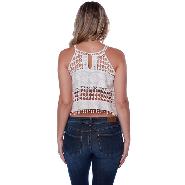 TAYLOR & SAGE Juniors' Open Crochet Crop Tank