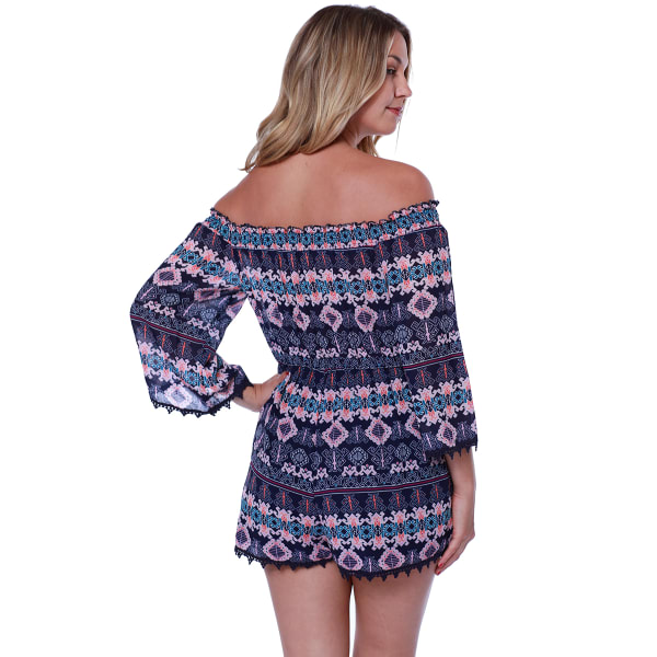 TAYLOR & SAGE Off The Shoulder Printed Romper