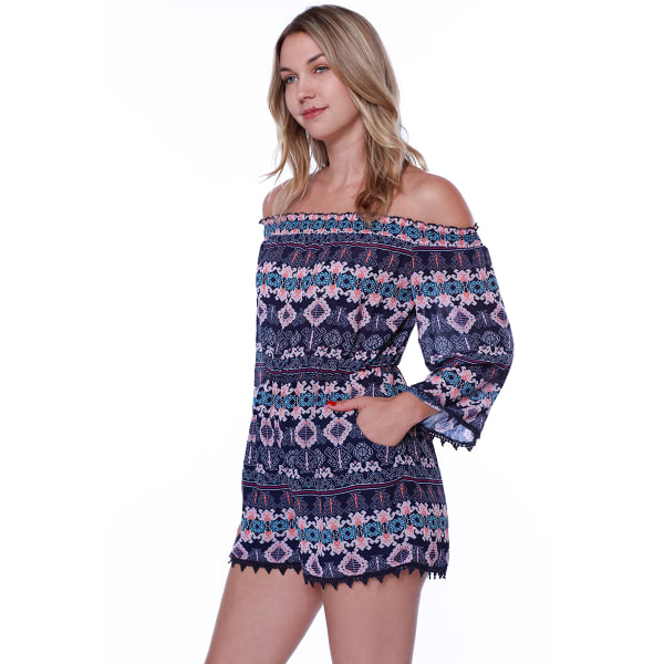 TAYLOR & SAGE Off The Shoulder Printed Romper