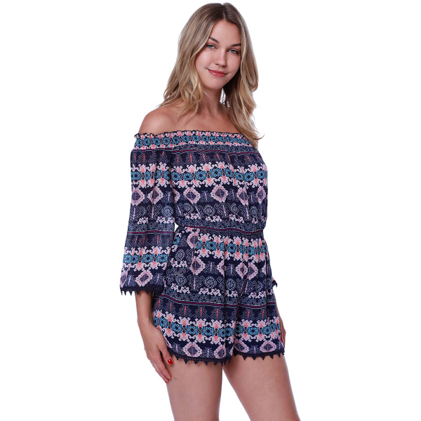 TAYLOR & SAGE Off The Shoulder Printed Romper