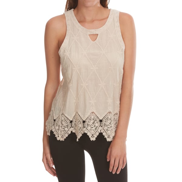 CRIMSON & GRACE Embroidered Woven Tank With Crochet Trim