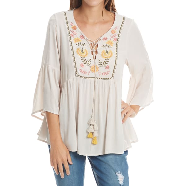 CRIMSON IN GRACE Women's Embroidered Peasant Top