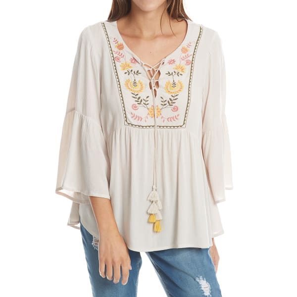 CRIMSON IN GRACE Women's Embroidered Peasant Top