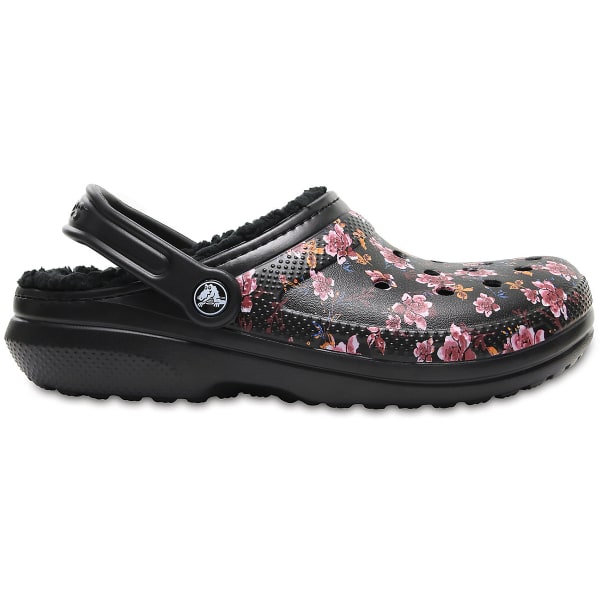 CROCS Women's Classic Fuzz Lined Graphic Clogs, Black Floral