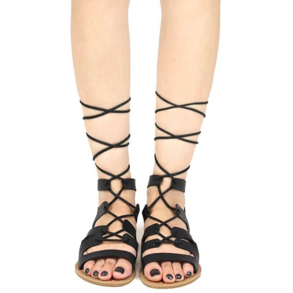 QUPID Women's Athena-914 Lace-Up Gladiator Sandals, Black