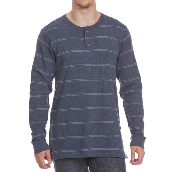 RUGGED TRAILS Men's Thermal Striped Henley Long-Sleeve Shirt