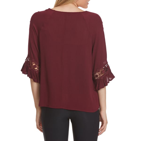 CRIMSON IN GRACE Women's Flower Bell Sleeve Peasant Top