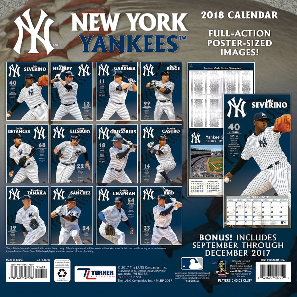 NEW YORK YANKEES 2018 12 x 12 in. Team Wall Calendar