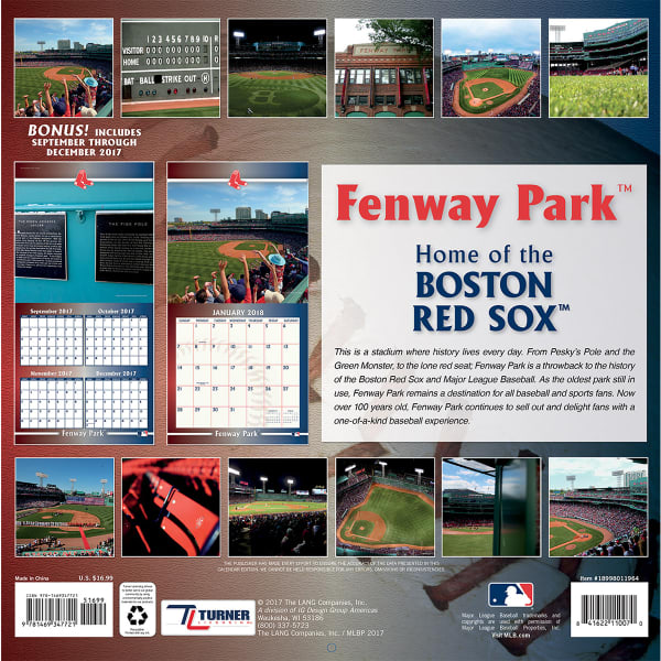 BOSTON RED SOX 2018 12 x 12 in. Fenway Park Stadium Wall Calendar