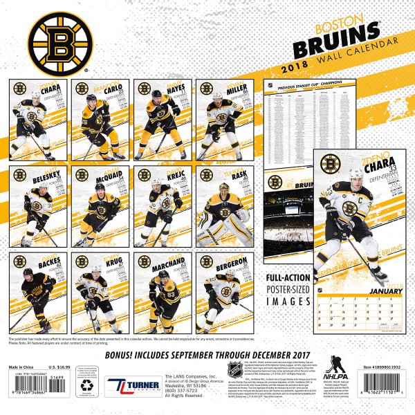 BOSTON BRUINS 2018 12 x 12 in. Team Wall Calendar