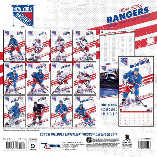 NEW YORK RANGERS 2018 Wall Calendar Bob’s Stores