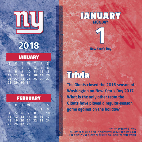 NEW YORK GIANTS 2018 Daily Box Calendar