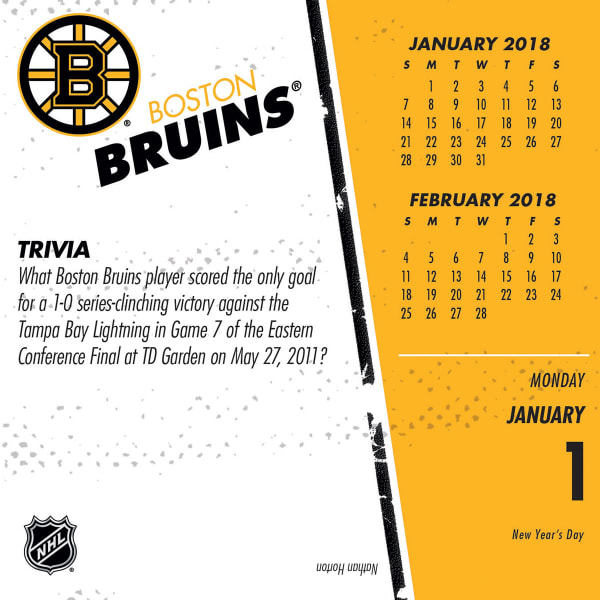 BOSTON BRUINS 2018 Daily Box Calendar