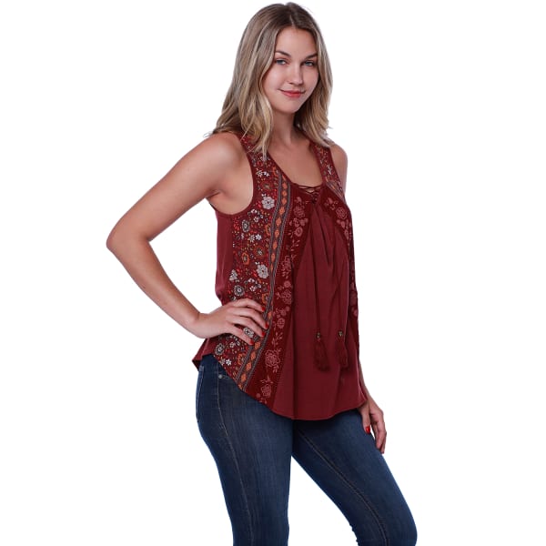 TAYLOR & SAGE Juniors' Lace Up Neck Swing Tank