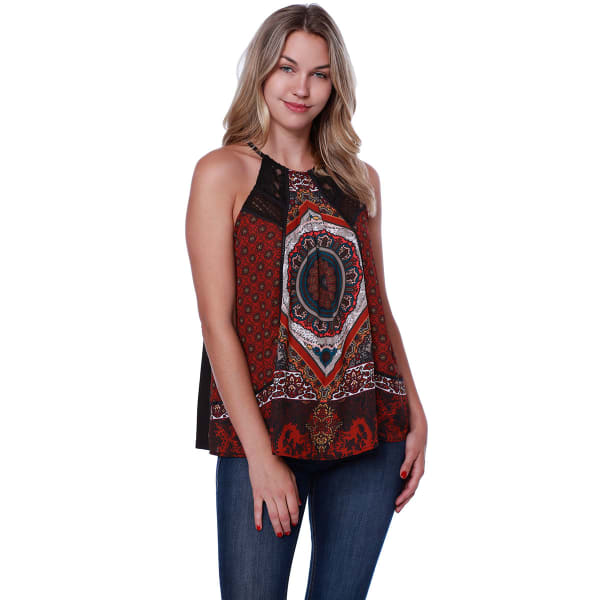 TAYLOR & SAGE Juniors' High Neck Printed Swing Tank