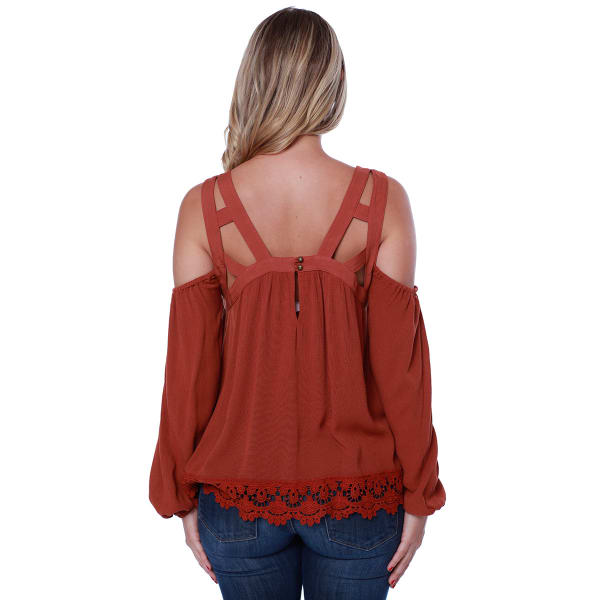 TAYLOR & SAGE Juniors' Cold-Shoulder Cutout Long-Sleeve Top