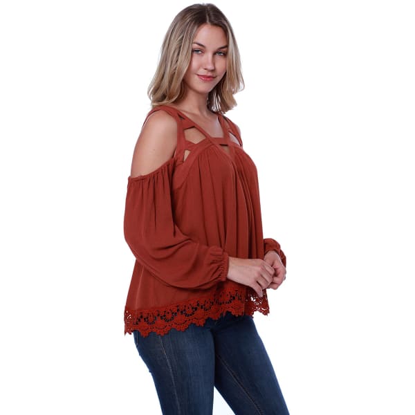 TAYLOR & SAGE Juniors' Cold-Shoulder Cutout Long-Sleeve Top