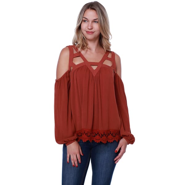 TAYLOR & SAGE Juniors' Cold-Shoulder Cutout Long-Sleeve Top