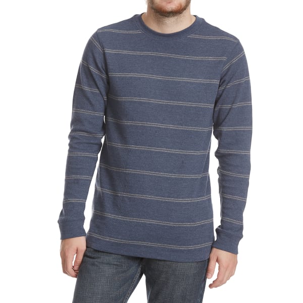 RUGGED TRAILS Men's Thermal Striped Crewneck Long-Sleeve Shirt