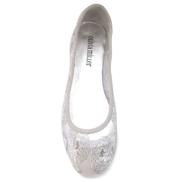 OLIVIA MILLER Women's Silver Lace Ballet Flats