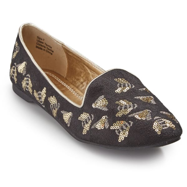 OLIVIA MILLER Women's Sequin Bee Flats, Black