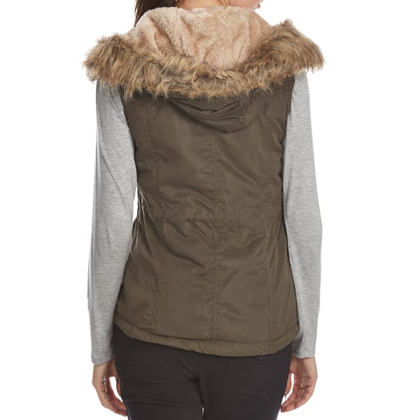 YMI Juniors' Nylon Vest with Faux Fur Hood