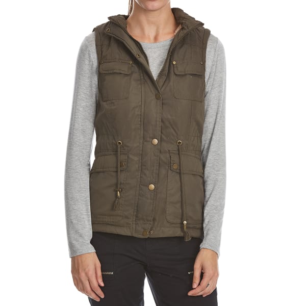 YMI Juniors' Nylon Vest with Faux Fur Hood